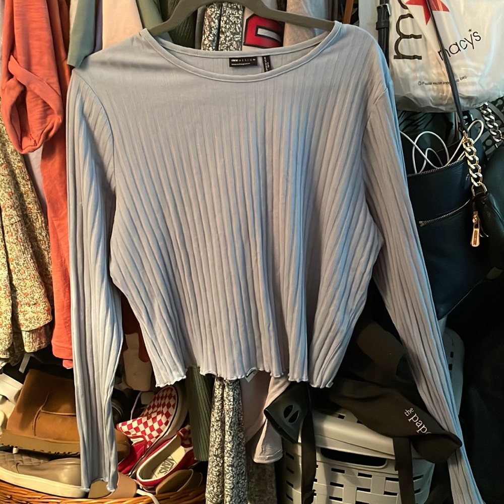 ASOS DESIGN Curve lettuce edge crop t-shirt in dusty blue